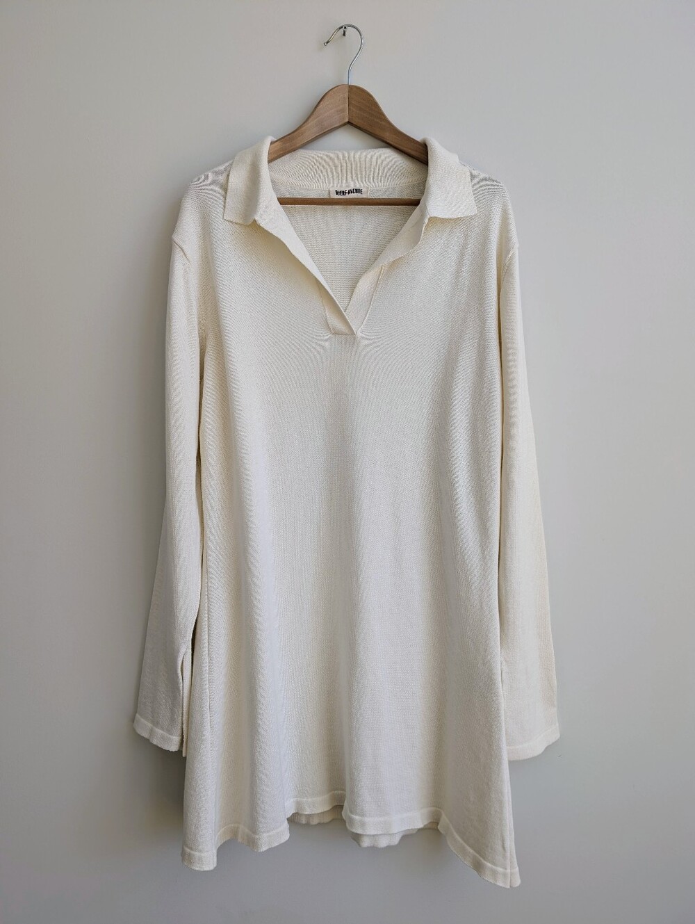 Djerf Avenue 100% Organic Cotton XXL Cream Johnny Collar Knit Mini Dress